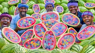 WATERMELON JELLY Fresh Colorful Fruit Jelly Recipe Making in Village Agar Agar Jelly Cooking