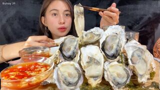 RAW OYSTERS with hot chili sauce| Mukbang