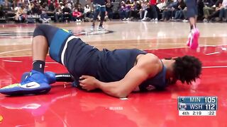 Towns dunked, slipped off the rim, and took a bad fall on his tailbone