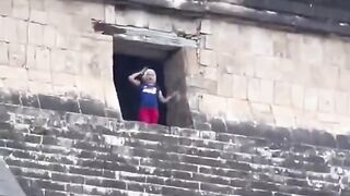 WATCH this tourist get mobbed after climbing ancient Mayan pyramid  #shorts  NY Post