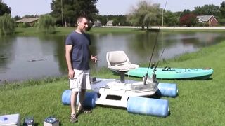 Homemade fishing boat with foldable pontoons